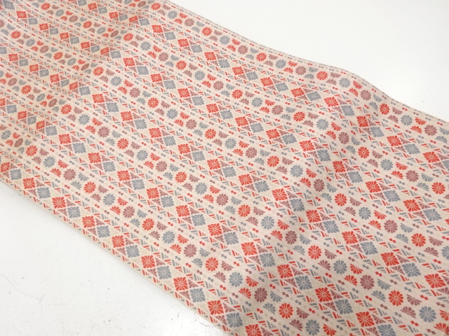 縞に菊・花菱模様織り出し　名古屋帯